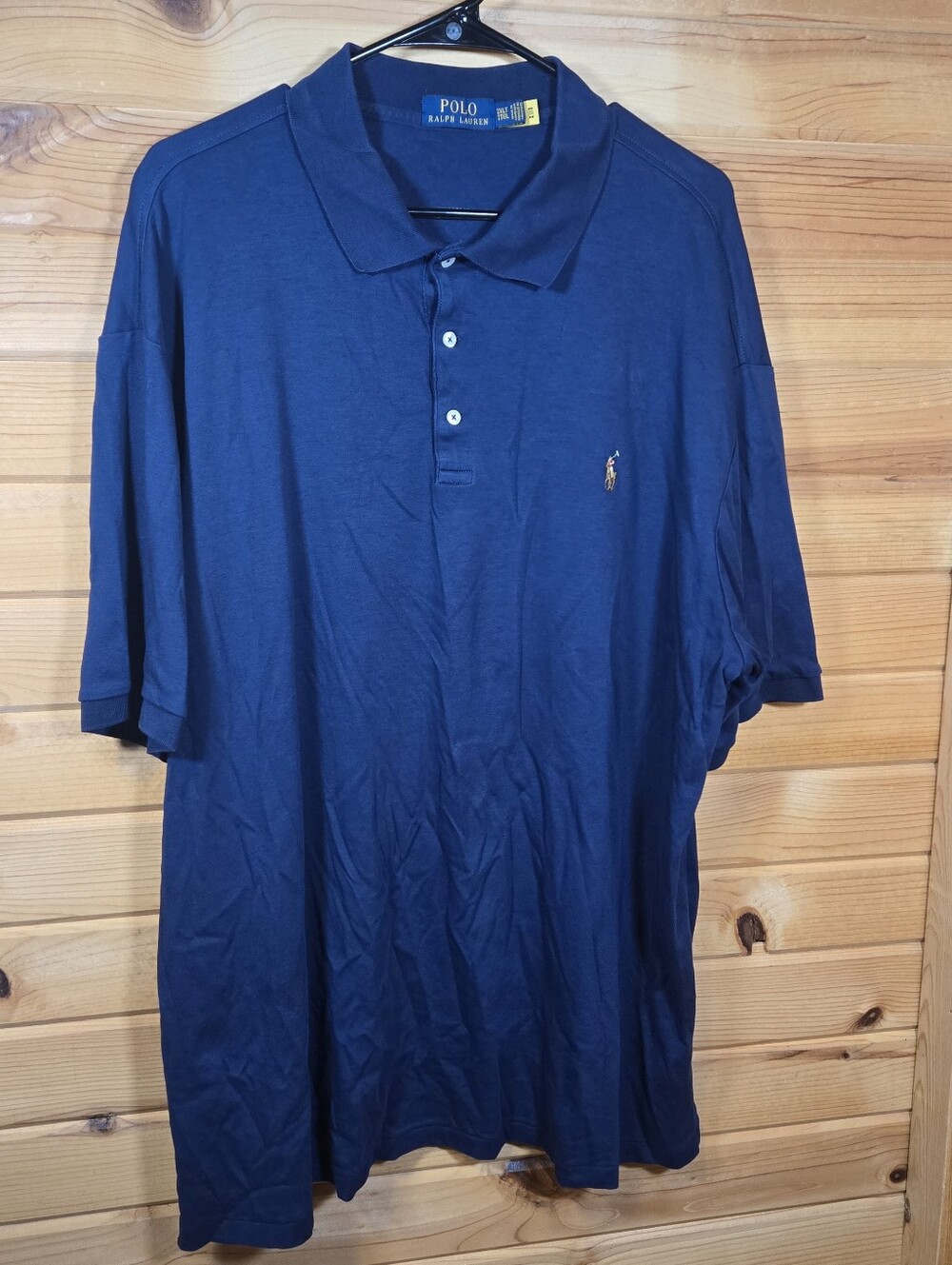 Polo Ralph Lauren Men's Polo Shirt 2XLT Navy Short Sleeve Cotton Flesh Pony